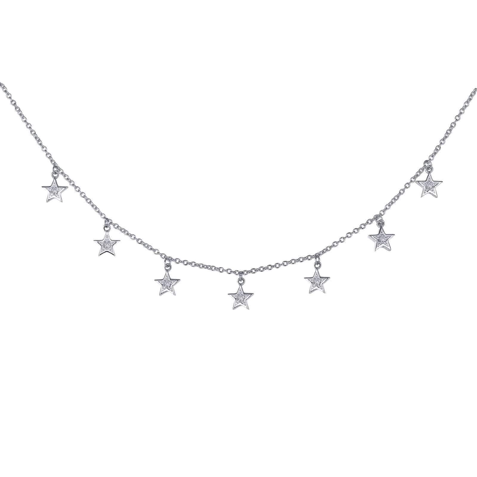 $195.00 - Sterling silver 7 Symbols of Joy Necklace. Imitation diamond in each of the spaced 7 stars representing - Longevity, Health, Love, Happiness, Peace, Prosperity, Friendship. Platinum plated.